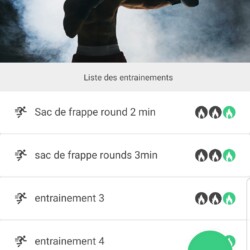 Application GoHit - Page Entrainements Ecran de l'application GOHit par emeric lieutard