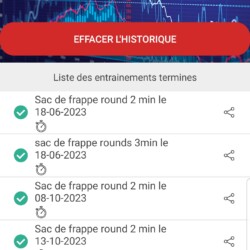Application GoHit - Page de l'historique des entrainements Ecran de l'application GOHit par emeric lieutard